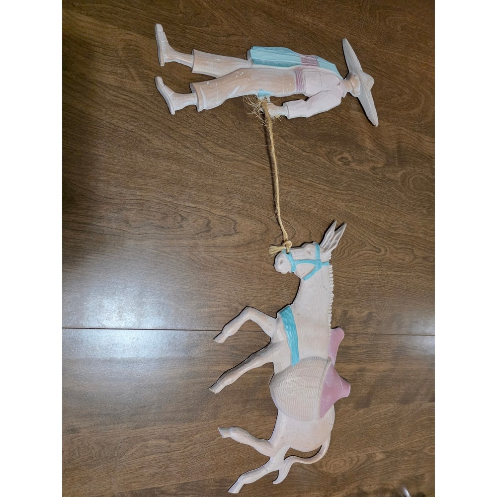 Vintage Style Southwestern Man and Donkey Wall Art Set Pastel Metal Decor Ranch